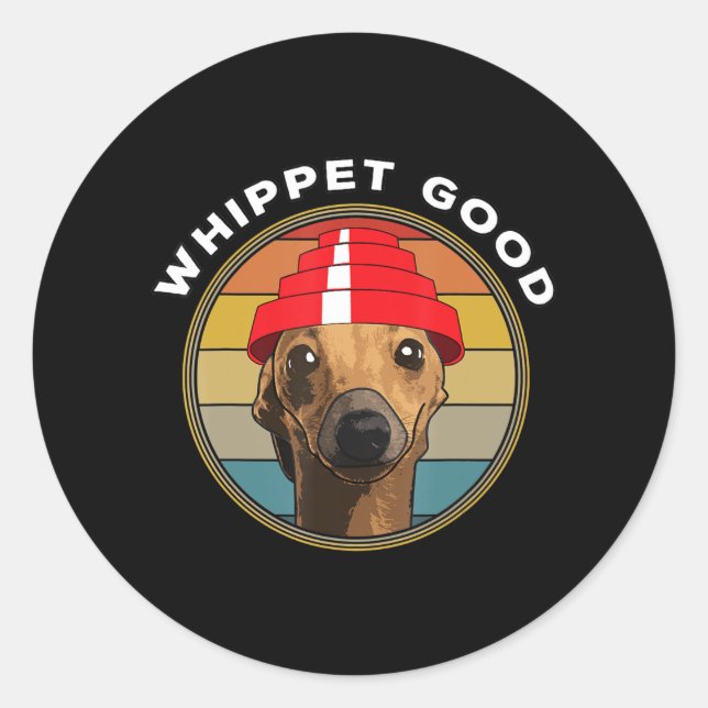 Whippet Good Funny 80er Music Dog Design Runder Aufkleber (Vorderseite)