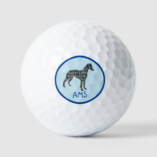 Whippet Grey Hund Silhouette Monogram Grid Blue Golfball (Vorderseite)