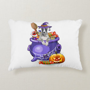 Whippet Hund mit Hexenhut Candy Pumpkin Halloween Dekokissen
