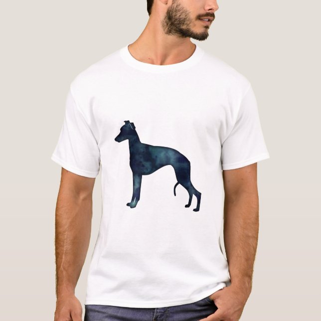 Whippet Hund Rasse Schwarze Wasserfarbe Silhouette T-Shirt (Vorderseite)