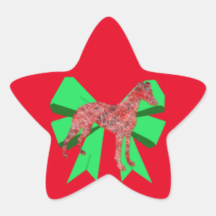 Whippet Hund Silhouette Green Bow Weihnachten Stern-Aufkleber