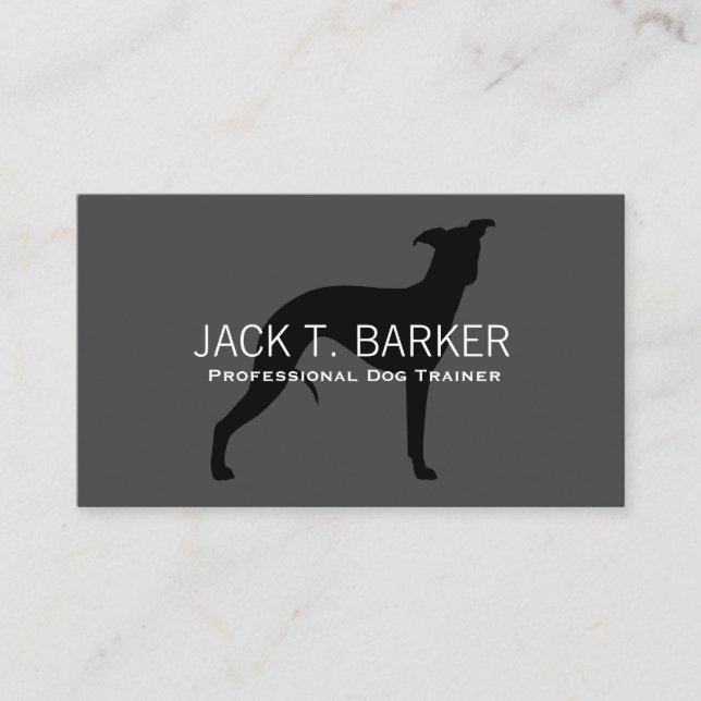 Whippet Hund Silhouette Schwarz auf Grau Visitenkarte (Vorderseite)