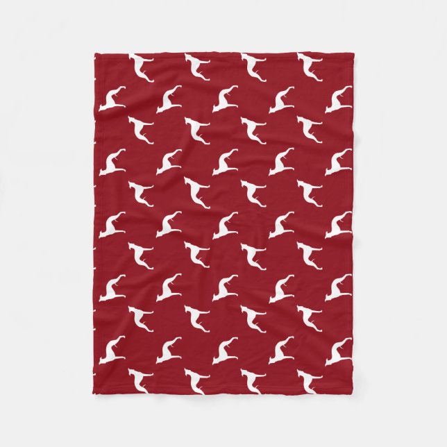 Whippet-Hund Silhouetten Muster Rot und Weiß Fleecedecke (Vorderseite)