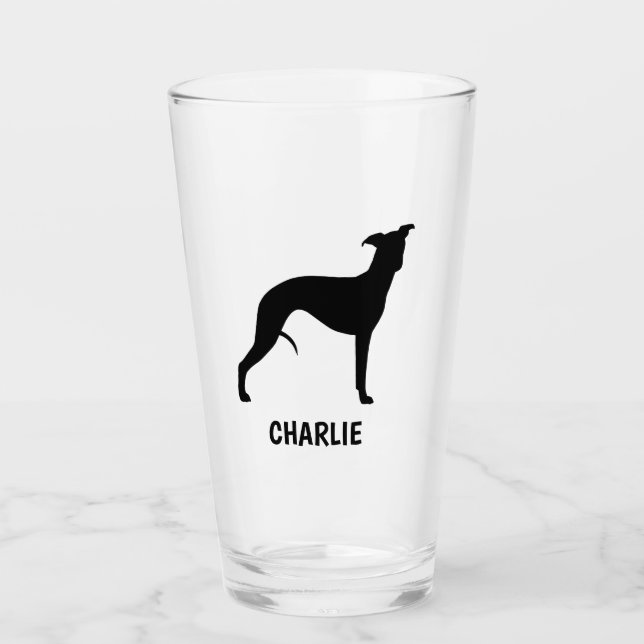Whippet HundeSilhouette-personalisiertes Glas (Vorderseite)