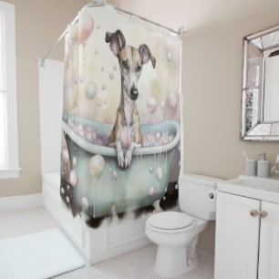 Whippet in der Badewanne Aquarell-Hundekunst Duschvorhang