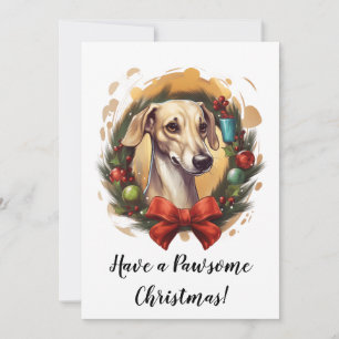 Whippet in Wreath Weihnachtskarte Feiertagskarte