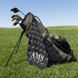 Whippet Italian Gray Hund Silhouette Y&B Grid Blac Golfhandtuch