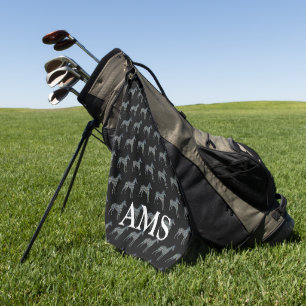 Whippet Italian Gray Hund Silhouette Y&B Grid Blac Golfhandtuch