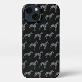 Whippet Italian Greyhound Dog Silhouett Grid Black iPhone Hülle