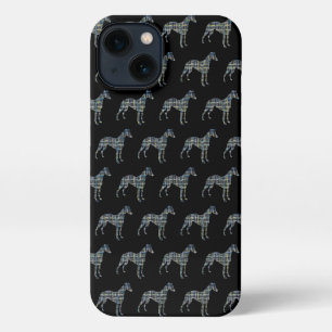 Whippet Italian Greyhound Dog Silhouett Grid Black iPhone Hülle