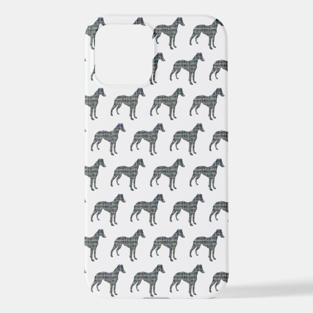 Whippet Italian Greyhound Dog Silhouett Grid White iPhone 12 Hülle (Rückseite)