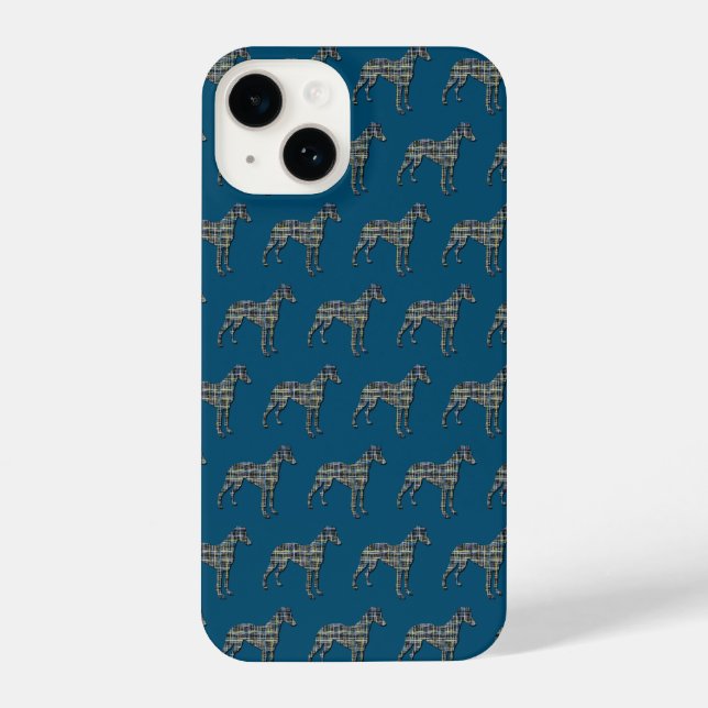 Whippet Italian Greyhound Hund Silhouette Grid Blu iPhone 14 Hülle (Rückseite)