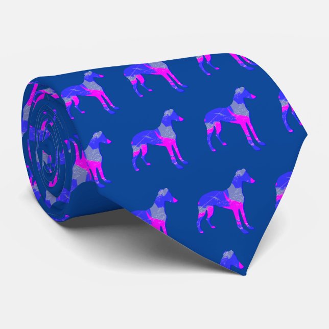 Whippet/Italian Greyhound Hund Silhouette P&B Blue Krawatte (Gerollt)