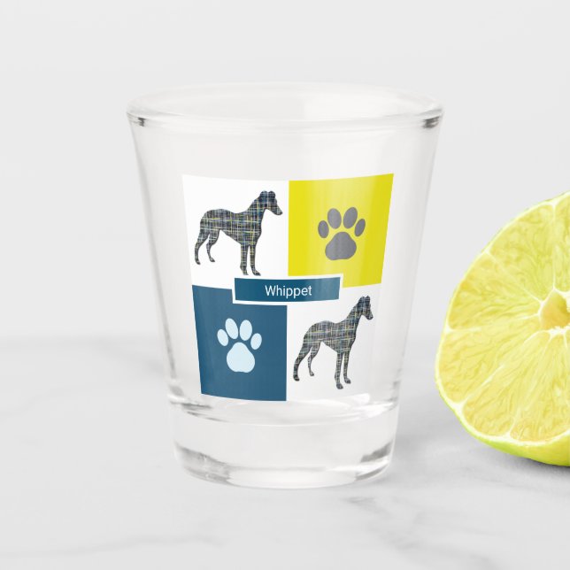 Whippet Italian Greyhound Silhouette Dog & Paw Y&B Schnapsglas (Vorderseite)