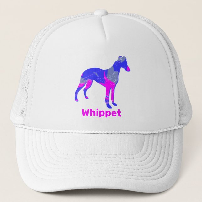 Whippet/Italienischer Grauhund Silhouette Rosa Truckerkappe (Vorderseite)
