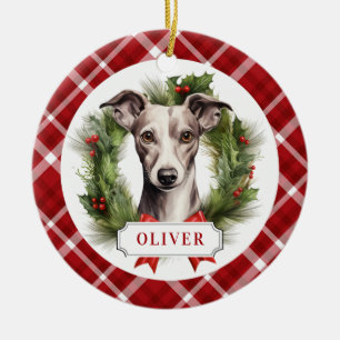 Whippet Keramik Circle Ornament