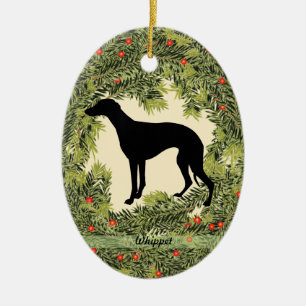 Whippet Kranz Keramik Ornament