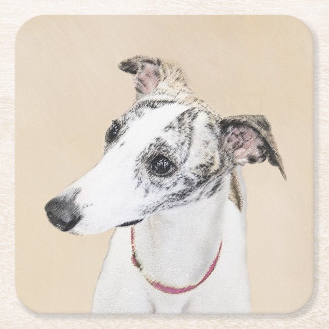Whippet-Malerei - Niedliche Original-Hundekunst Rechteckiger Pappuntersetzer (Vorderseite)