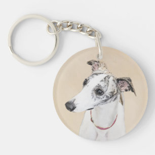 Whippet-Malerei - Niedliche Original-Hundekunst Schlüsselanhänger