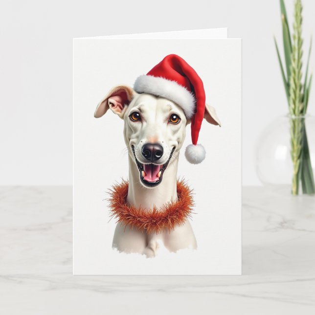 Whippet mit Weihnachtsmannmütze Weihnachtskarte Karte (Vorderseite)