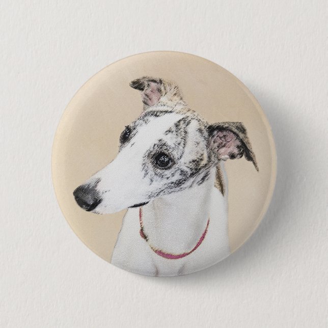 Whippet Painting - Niedliche Original Hunde Kunst Button (Vorderseite)
