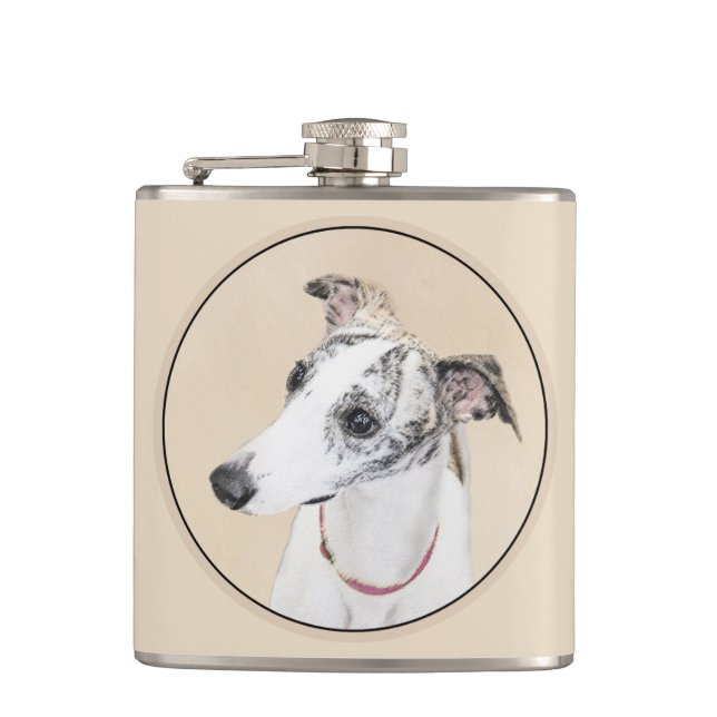 Whippet Painting - Niedliche Original Hunde Kunst Flachmann (Vorderseite)