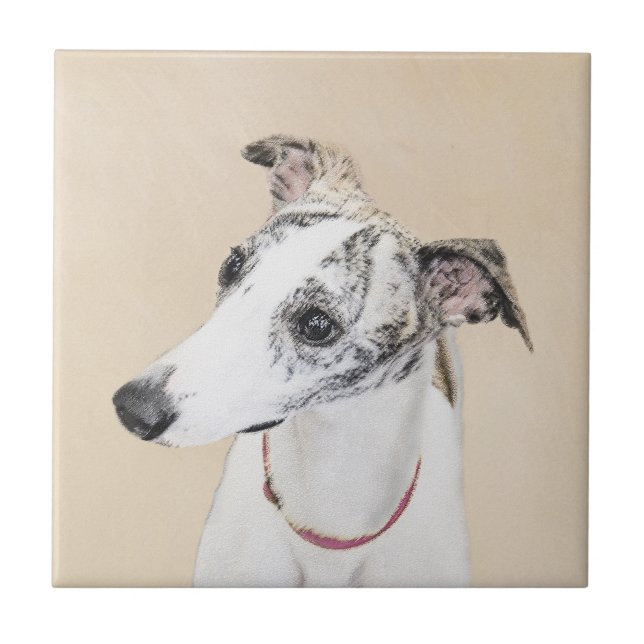 Whippet Painting - Niedliche Original Hunde Kunst Fliese (Vorderseite)