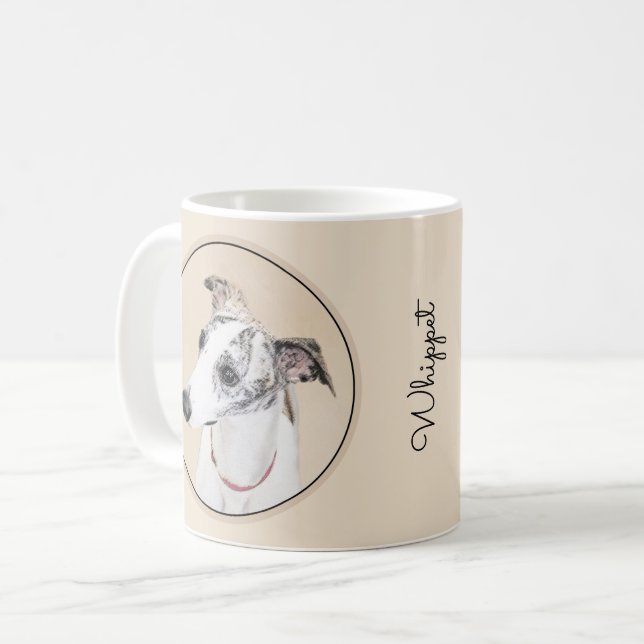 Whippet Painting - Niedliche Original Hunde Kunst Kaffeetasse (Vorderseite Links)