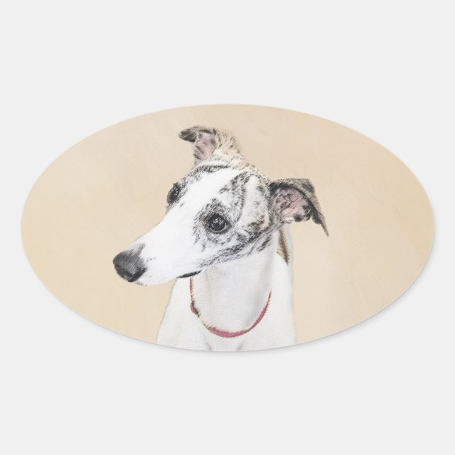 Whippet Painting - Niedliche Original Hunde Kunst Ovaler Aufkleber (Vorderseite)