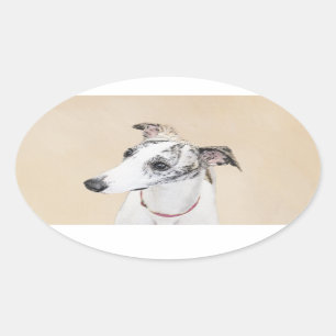 Whippet Painting - Niedliche Original Hunde Kunst Ovaler Aufkleber