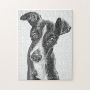 Whippet Schwarzes mit weißer Flamme