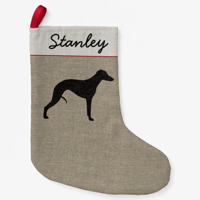 Whippet Silhouette Hund Personalisiert Kleiner Weihnachtsstrumpf (Vorderseite)