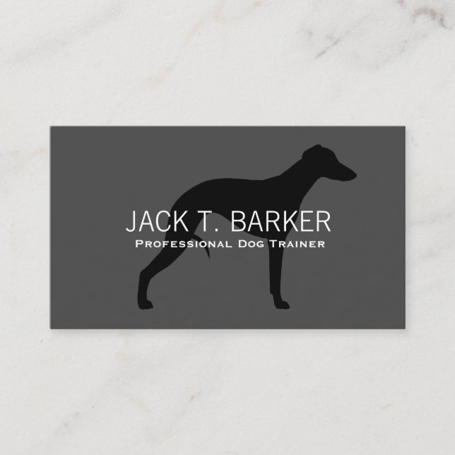 Whippet Silhouette Schwarz auf Grau | Haustier Visitenkarte (Vorderseite)