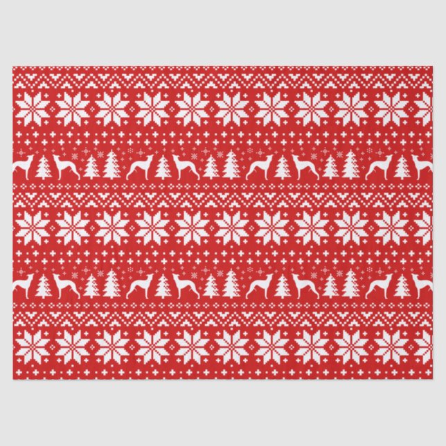 Whippet Silhouette-Weihnachtsmuster-Rot Seidenpapier (Vorderseite)