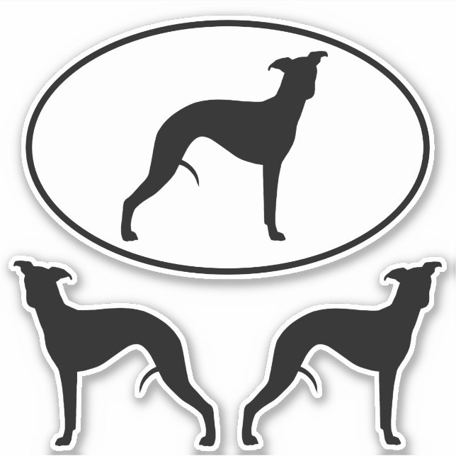 Whippet-Silhouetten Oval und DieCut Vinyl Stickers Aufkleber (Vorderseite)