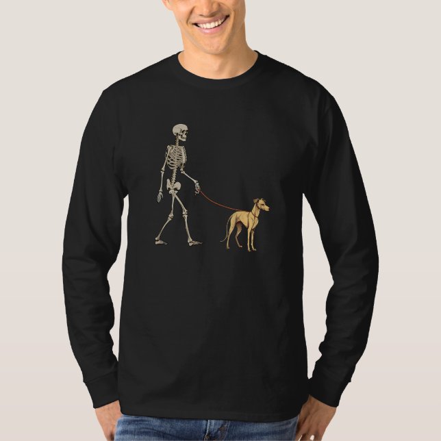 Whippet Skeleton Dog Walking Halloween Dog T-Shirt (Vorderseite)