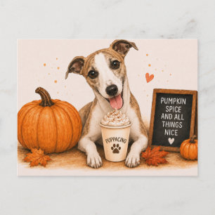 Whippet Warm Pumpkin Spice Herbst Puppaccino Postkarte