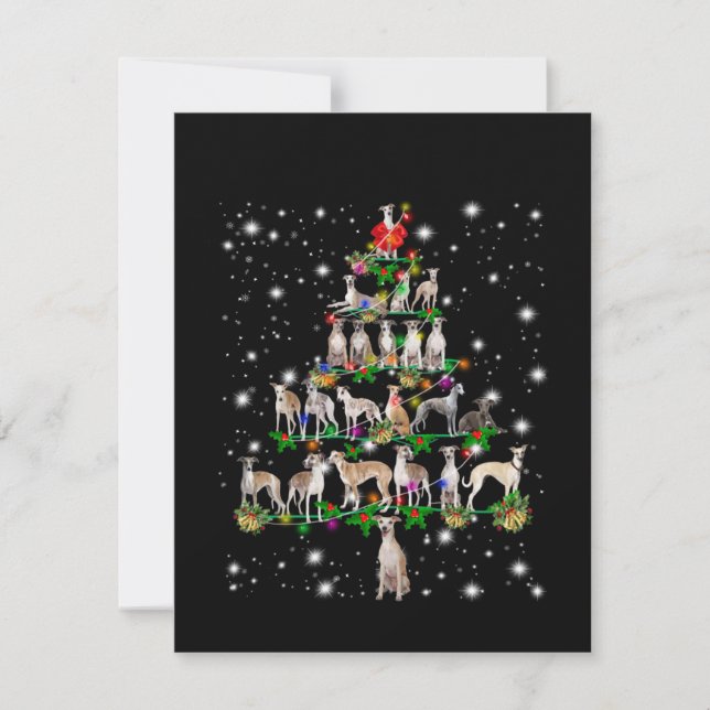 Whippet Weihnachtsbaum mit leuchtendem Licht bedec Dankeskarte (Vorderseite)