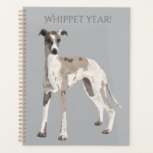 Whippet-Zeichnung in schwarz, weiß und grau Planer