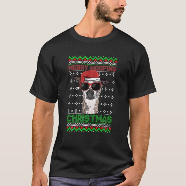 Whippets Dog Funny Merry Woofing Weihnachten T-Shirt (Vorderseite)