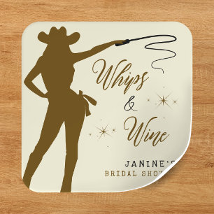 Whips & Wine Cowgirl Brautparty Quadratischer Aufkleber