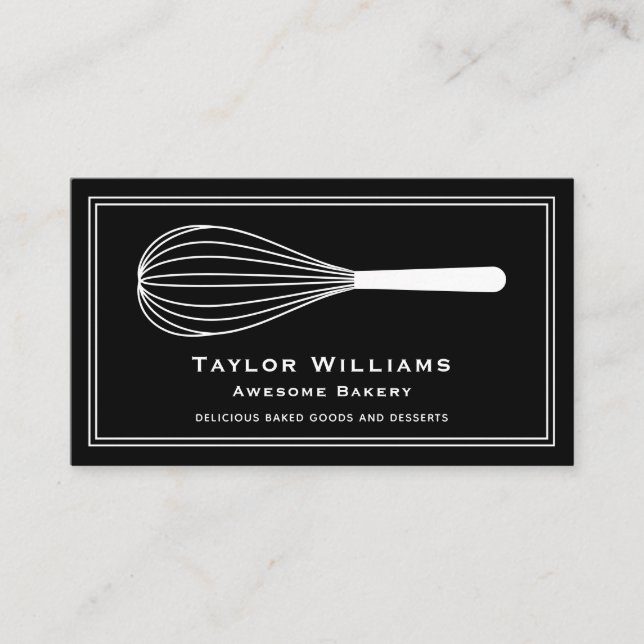 Whisk Bäckerei Bäckerei Bake Shop Café Schwarz-Wei Visitenkarte (Vorderseite)