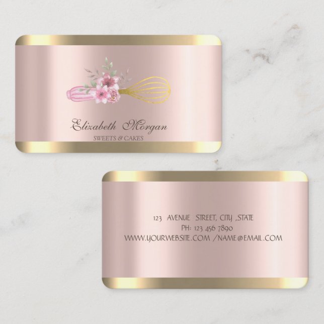 Whisk Blume Gold Strip Rose Gold Bäckerei Visitenkarte (Vorne/Hinten)
