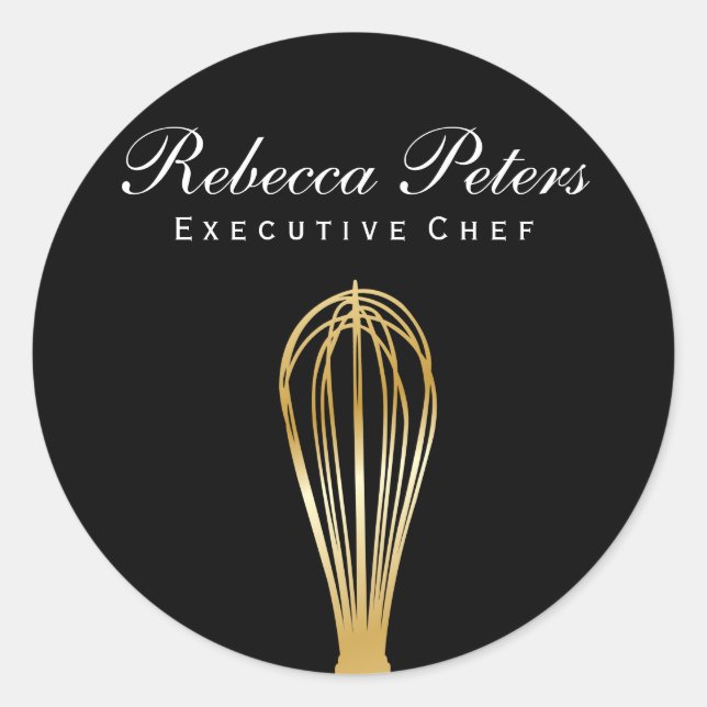 Whisk (Gold) | Kulinarischer Meister Runder Aufkleber (Vorderseite)