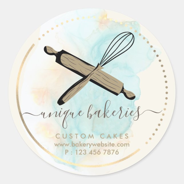 Whisk Rolling Button Bäckerei Stilvolles Gebäck Runder Aufkleber (Vorderseite)