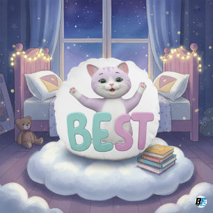 "Whiskered Wonders: Meine beste Katze Saga Minimal Rundes Kissen