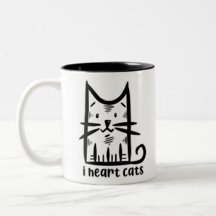 Whiskers Cat, ich hebe Katzen Zweifarbige Tasse