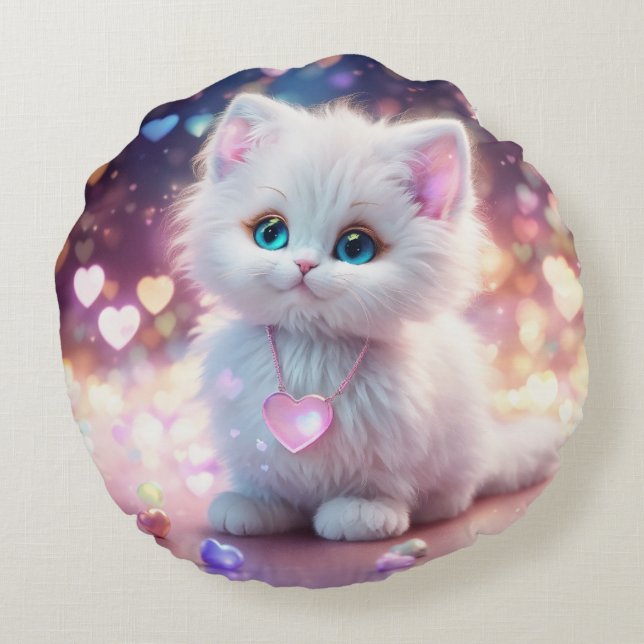 Whiskers & Dreams: Adorable Cat Pillow Rundes Kissen (Rückseite)