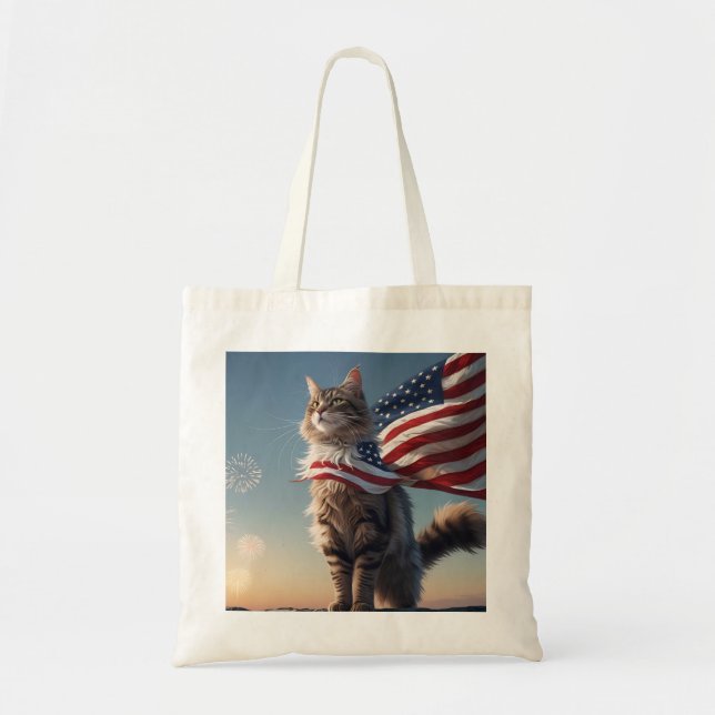 Whiskers of Freedom - Patriotic Cat Tote Bag Tragetasche (Vorne)