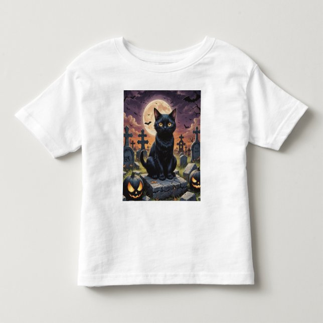 Whiskers of the Witching Hour - Black Cat Kleinkind T-shirt (Vorderseite)